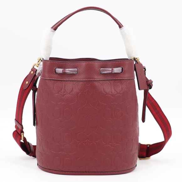 New Coach Field Signature Leather Bucket Shoulder Bag Wine - Picture 11 of 12